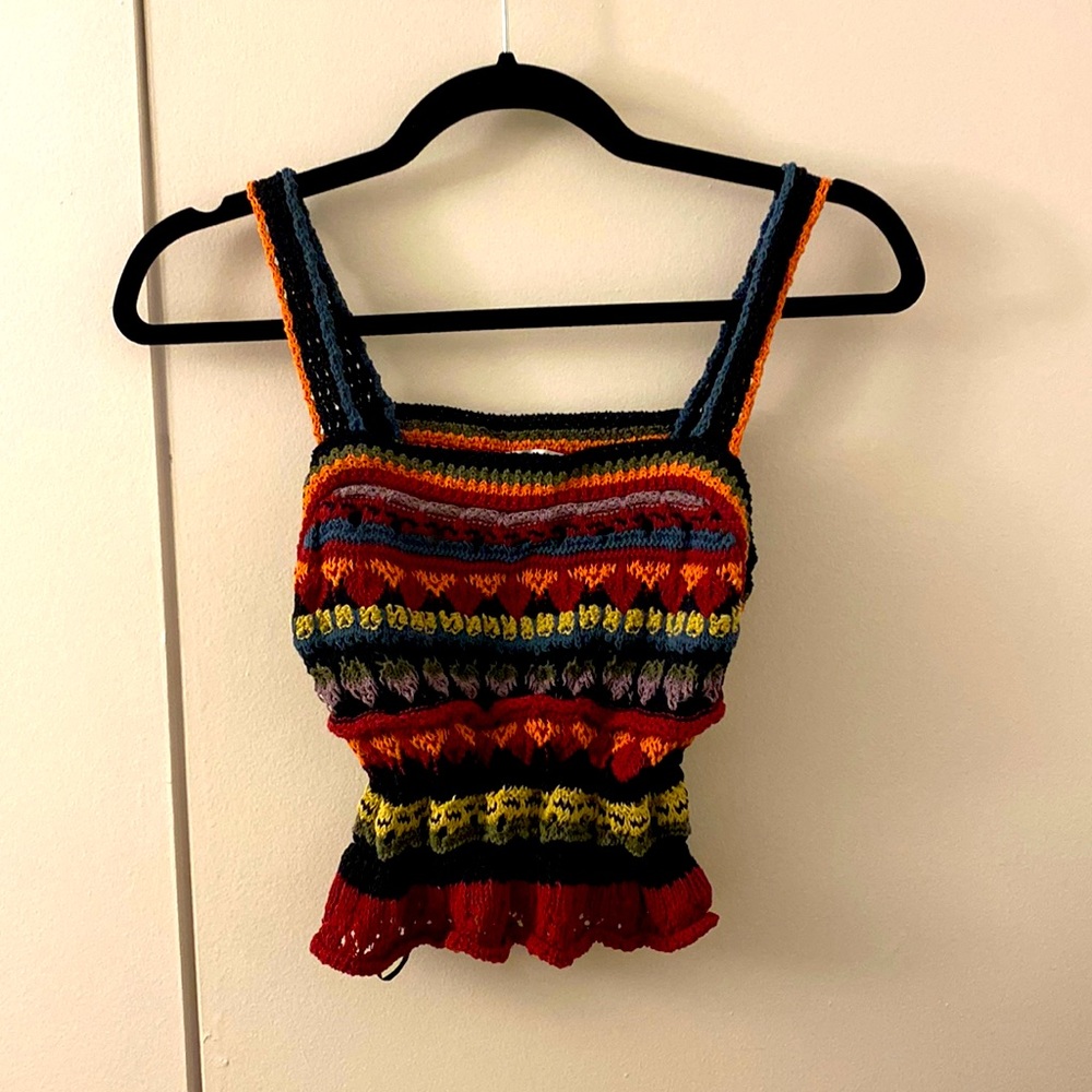 Zara Multicolor Crochet Peplum Tank